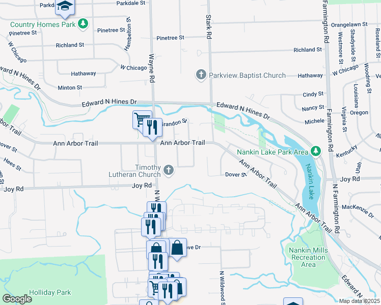 map of restaurants, bars, coffee shops, grocery stores, and more near 8945 Hanlon Avenue in Livonia