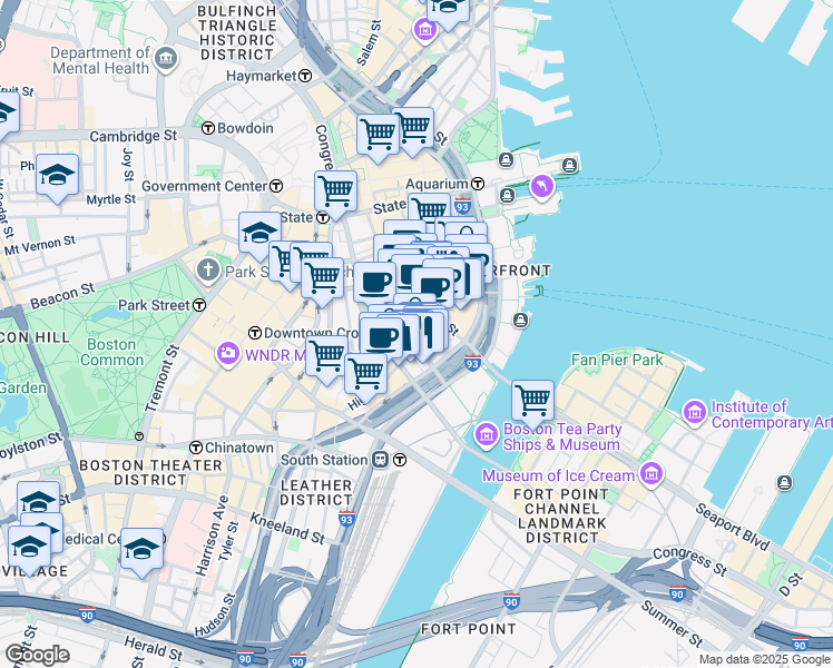 map of restaurants, bars, coffee shops, grocery stores, and more near in Boston