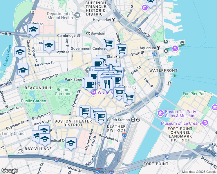 map of restaurants, bars, coffee shops, grocery stores, and more near 10 Summer Street in Boston