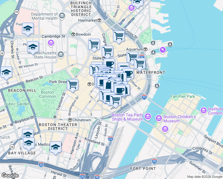 map of restaurants, bars, coffee shops, grocery stores, and more near in Boston