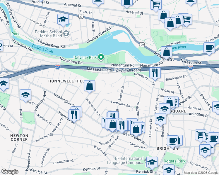 map of restaurants, bars, coffee shops, grocery stores, and more near 144 Newton Street in Boston