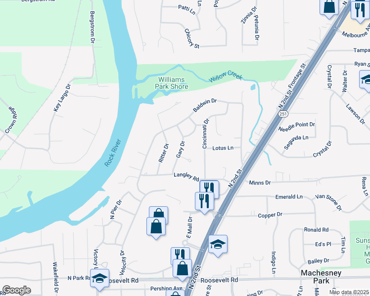 map of restaurants, bars, coffee shops, grocery stores, and more near 9520 Gary Drive in Machesney Park