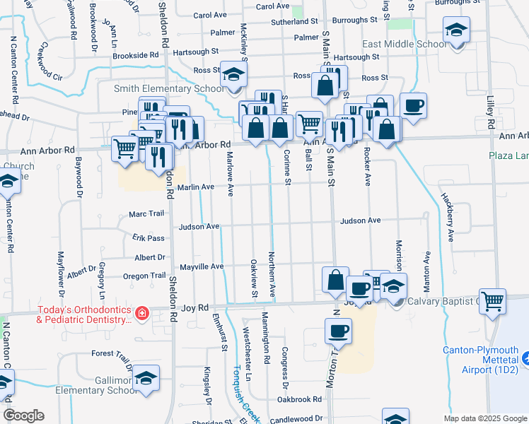map of restaurants, bars, coffee shops, grocery stores, and more near 9225 Northern Ave in Plymouth