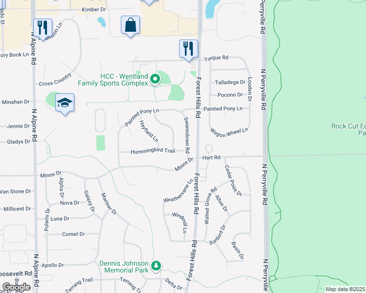 map of restaurants, bars, coffee shops, grocery stores, and more near 6552 Swansdown Road in Loves Park