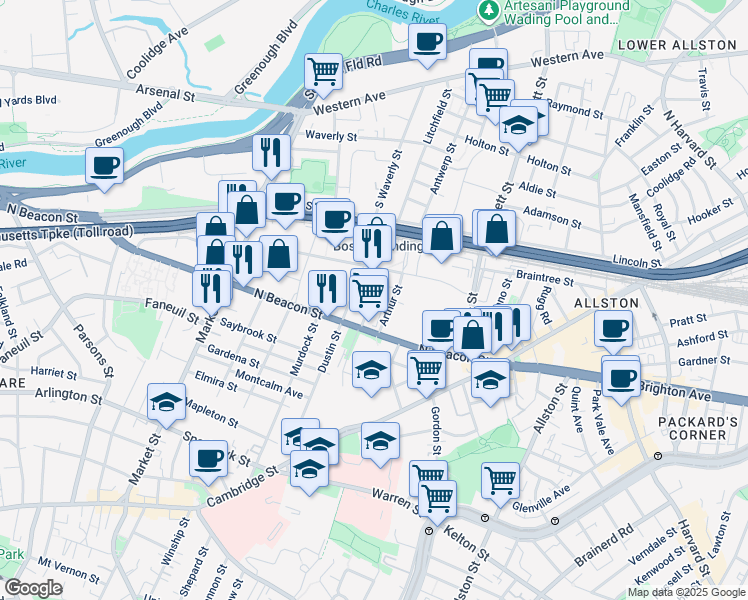 map of restaurants, bars, coffee shops, grocery stores, and more near 35 Hichborn Street in Boston