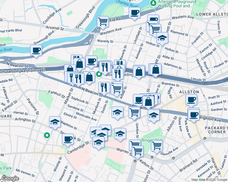 map of restaurants, bars, coffee shops, grocery stores, and more near 35 Hichborn Street in Boston