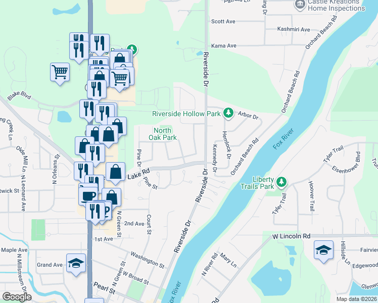 map of restaurants, bars, coffee shops, grocery stores, and more near 1800 Redwood Lane in McHenry