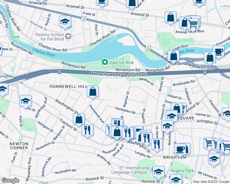 map of restaurants, bars, coffee shops, grocery stores, and more near 144 Newton Street in Boston