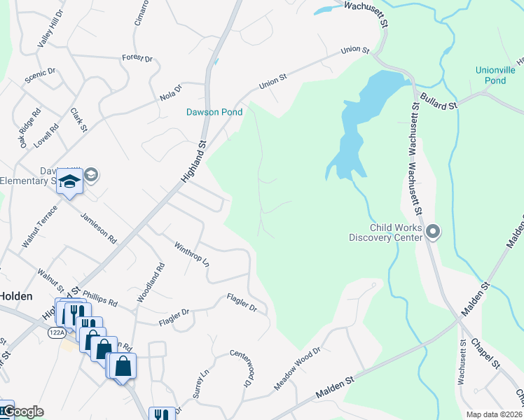 map of restaurants, bars, coffee shops, grocery stores, and more near 48 Road A in Holden