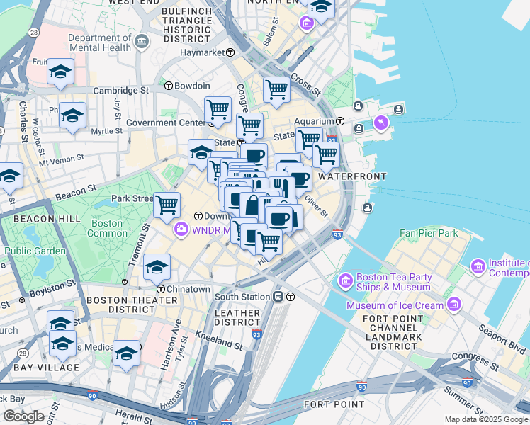 map of restaurants, bars, coffee shops, grocery stores, and more near in Boston