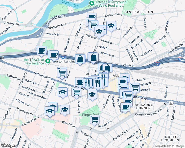 map of restaurants, bars, coffee shops, grocery stores, and more near 51 Hano Street in Boston