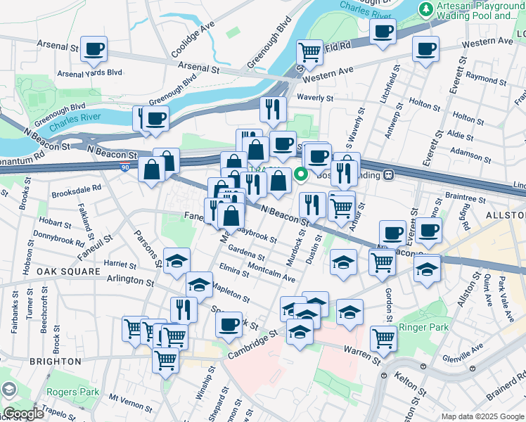 map of restaurants, bars, coffee shops, grocery stores, and more near 9 Glencoe Street in Boston