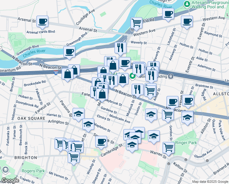 map of restaurants, bars, coffee shops, grocery stores, and more near 9 Glencoe Street in Boston