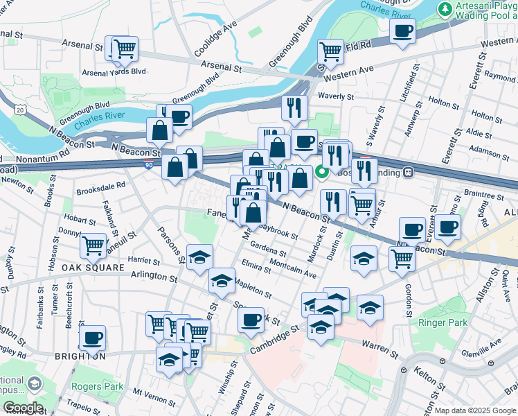 map of restaurants, bars, coffee shops, grocery stores, and more near in Boston