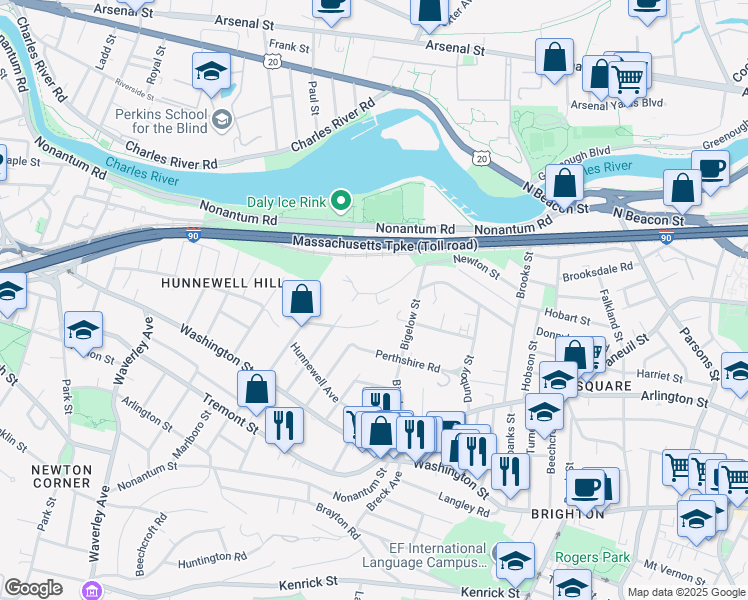 map of restaurants, bars, coffee shops, grocery stores, and more near 144 Newton Street in Boston