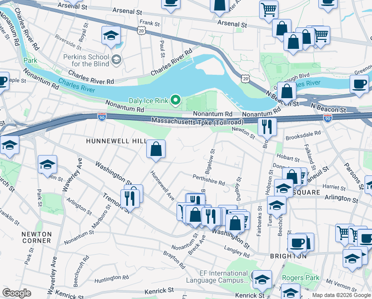 map of restaurants, bars, coffee shops, grocery stores, and more near 144 Newton Street in Boston