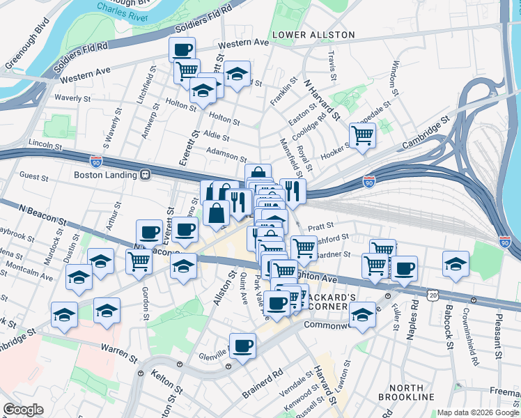 map of restaurants, bars, coffee shops, grocery stores, and more near in Boston