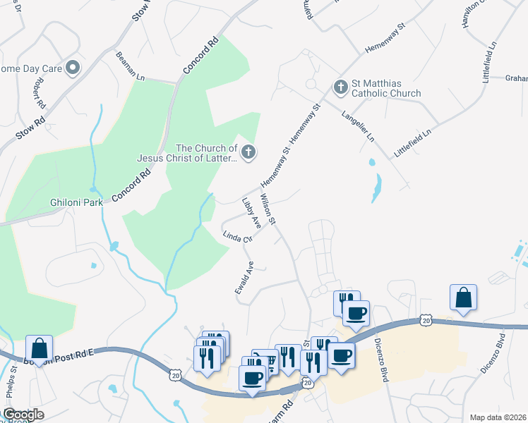 map of restaurants, bars, coffee shops, grocery stores, and more near 35 Libby Avenue in Marlborough