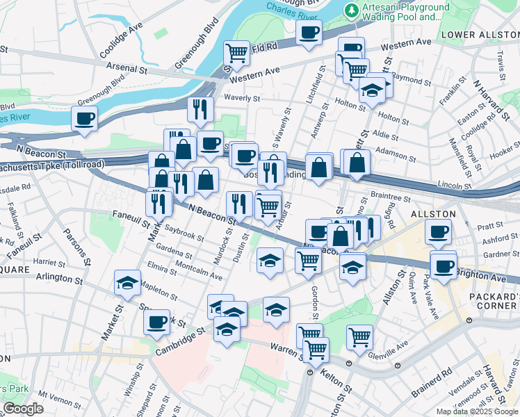 map of restaurants, bars, coffee shops, grocery stores, and more near 38 Hichborn Street in Boston