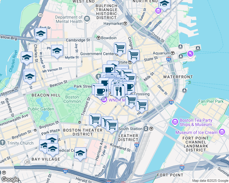 map of restaurants, bars, coffee shops, grocery stores, and more near 10 Summer Street in Boston