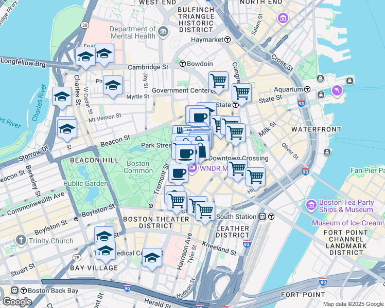 map of restaurants, bars, coffee shops, grocery stores, and more near in Boston