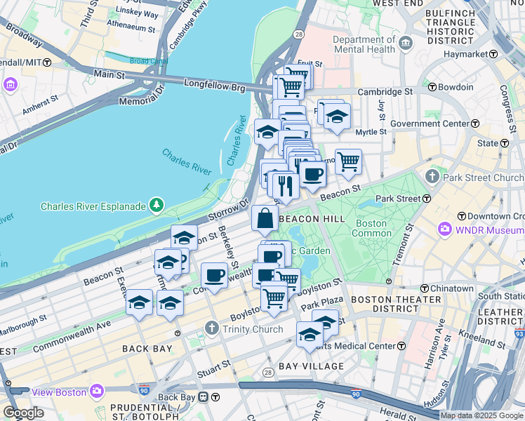 map of restaurants, bars, coffee shops, grocery stores, and more near in Boston