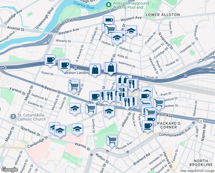 map of restaurants, bars, coffee shops, grocery stores, and more near 51 Hano Street in Boston