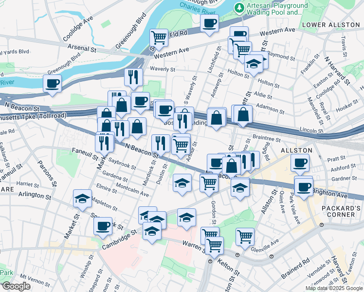 map of restaurants, bars, coffee shops, grocery stores, and more near 35 Hichborn Street in Boston