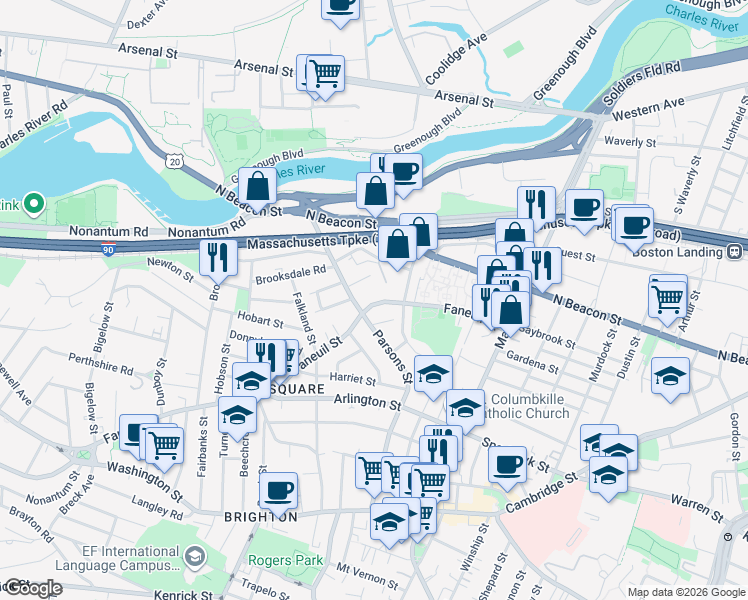 map of restaurants, bars, coffee shops, grocery stores, and more near in Boston