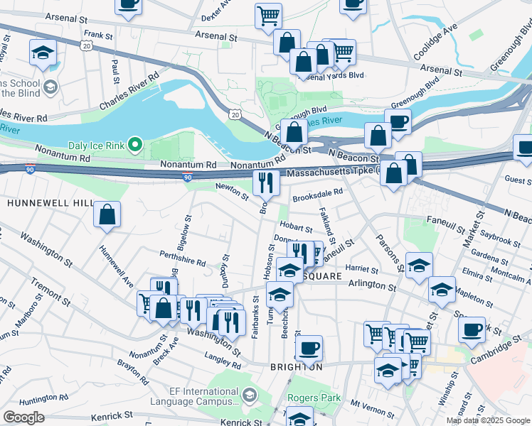 map of restaurants, bars, coffee shops, grocery stores, and more near in Boston