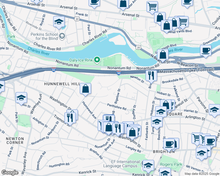 map of restaurants, bars, coffee shops, grocery stores, and more near 144 Newton Street in Boston