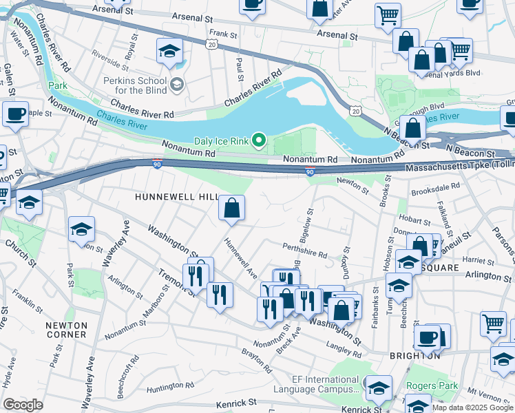 map of restaurants, bars, coffee shops, grocery stores, and more near 82 Presentation Road in Boston