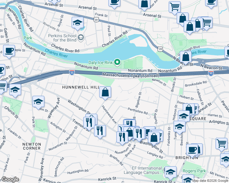 map of restaurants, bars, coffee shops, grocery stores, and more near 82 Presentation Road in Boston