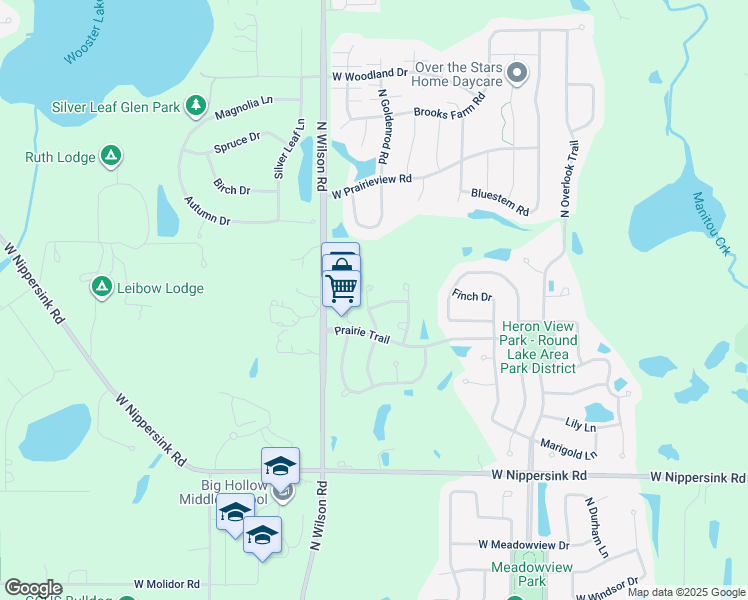 map of restaurants, bars, coffee shops, grocery stores, and more near 419 North Carlisle Court in Round Lake Beach