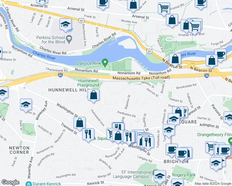 map of restaurants, bars, coffee shops, grocery stores, and more near 144 Newton Street in Boston