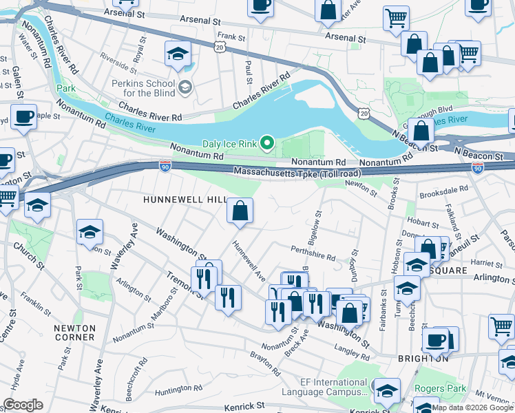 map of restaurants, bars, coffee shops, grocery stores, and more near 82 Presentation Road in Boston
