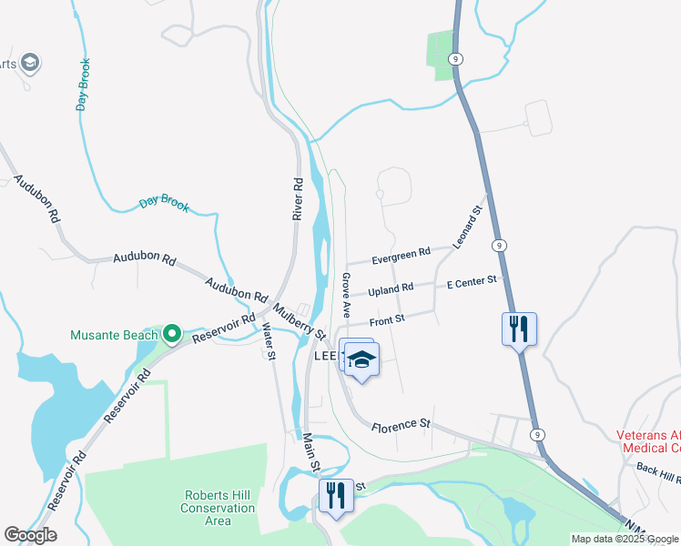 map of restaurants, bars, coffee shops, grocery stores, and more near 8 Upland Road in Northampton