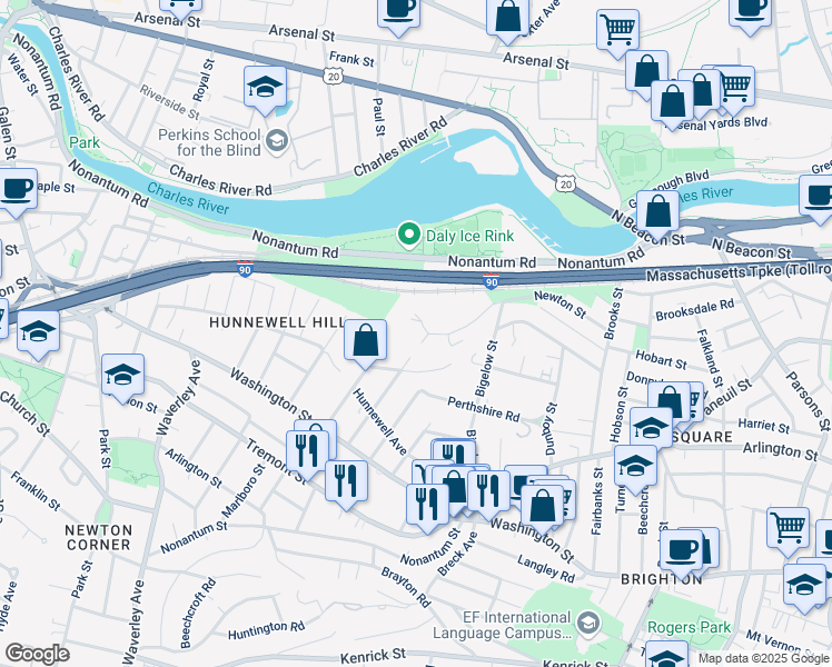 map of restaurants, bars, coffee shops, grocery stores, and more near 82 Presentation Road in Boston