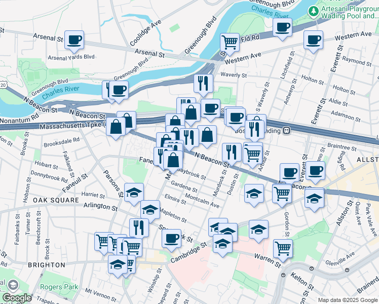 map of restaurants, bars, coffee shops, grocery stores, and more near 9 Glencoe Street in Boston