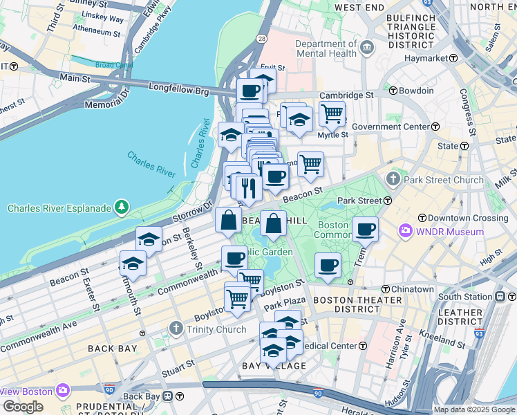 map of restaurants, bars, coffee shops, grocery stores, and more near in Boston