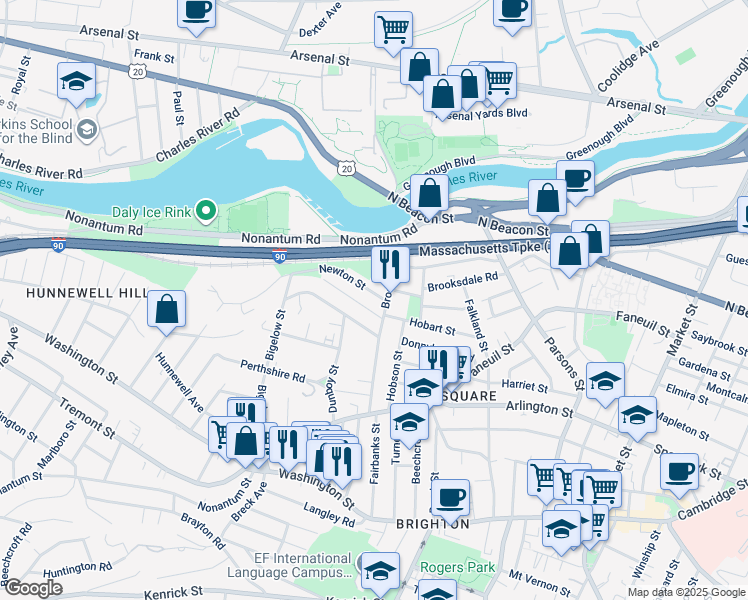 map of restaurants, bars, coffee shops, grocery stores, and more near in Boston