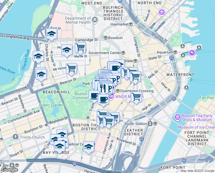 map of restaurants, bars, coffee shops, grocery stores, and more near 41 Winter Place in Boston