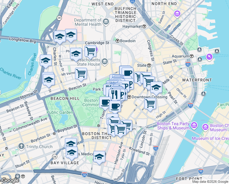 map of restaurants, bars, coffee shops, grocery stores, and more near in Boston