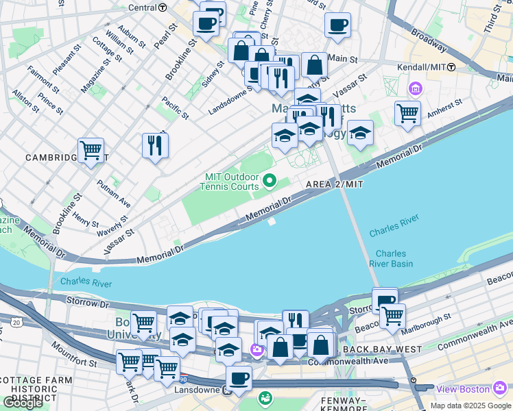 map of restaurants, bars, coffee shops, grocery stores, and more near 410 Memorial Drive in Cambridge