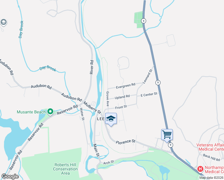 map of restaurants, bars, coffee shops, grocery stores, and more near 9 Evergreen Road in Northampton