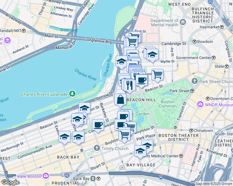 map of restaurants, bars, coffee shops, grocery stores, and more near in Boston