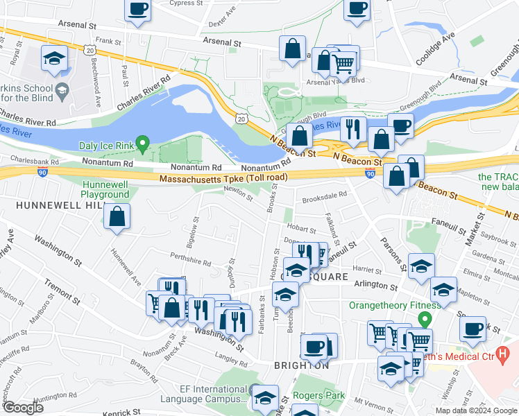 map of restaurants, bars, coffee shops, grocery stores, and more near in Boston