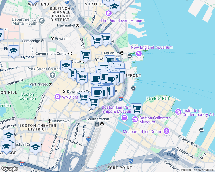 map of restaurants, bars, coffee shops, grocery stores, and more near in Boston