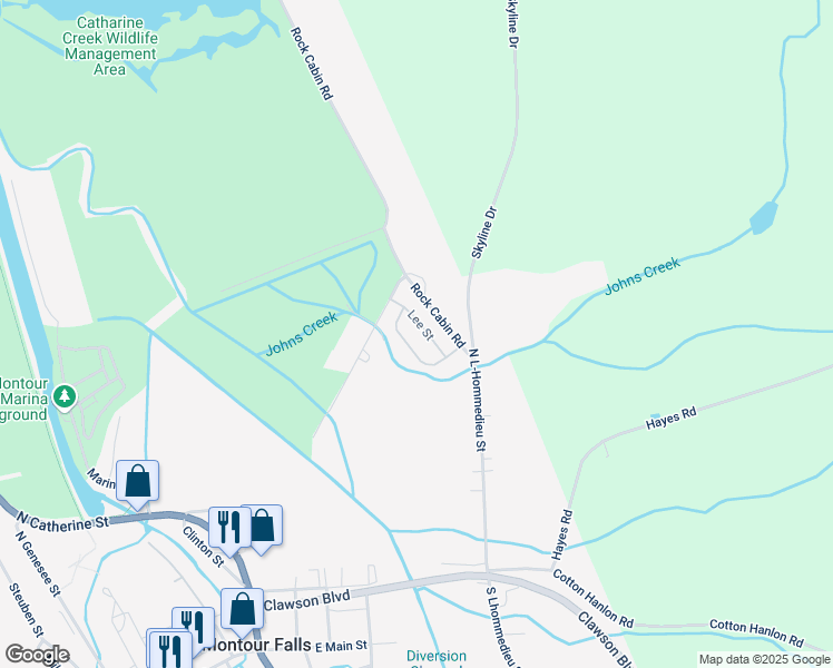 map of restaurants, bars, coffee shops, grocery stores, and more near 325 Rock Cabin Road in Montour Falls