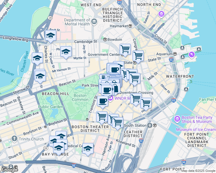 map of restaurants, bars, coffee shops, grocery stores, and more near 450 Washington Street in Boston